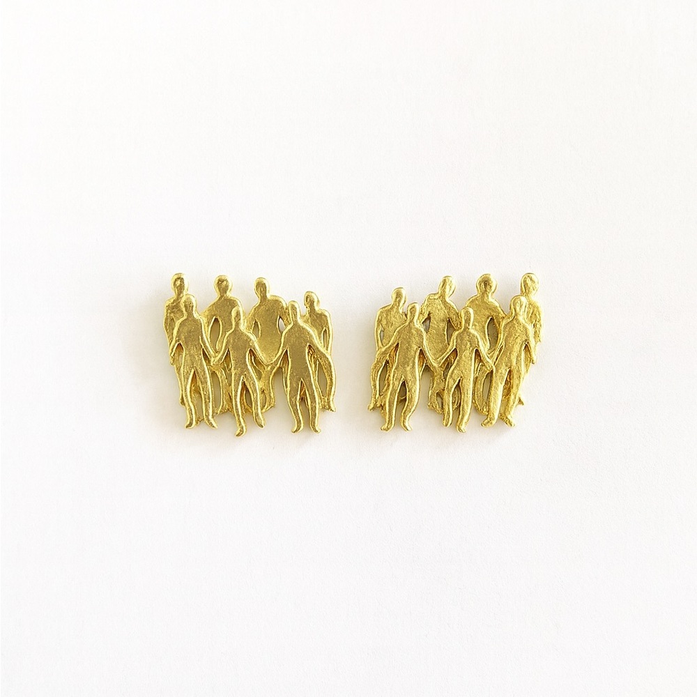 T.M. Gold Tone Group of People Pierced Earrings
